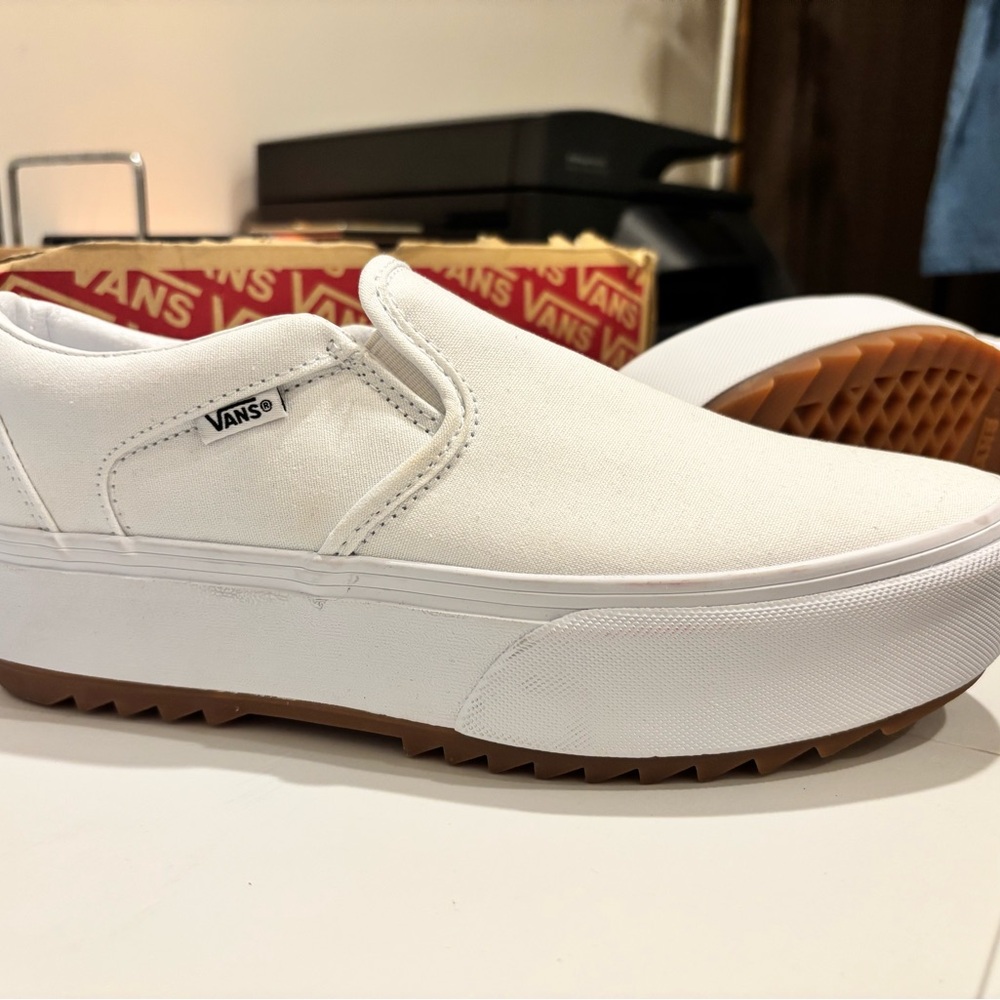 Vans Canvas White Asher Platform ST Slip-Ons